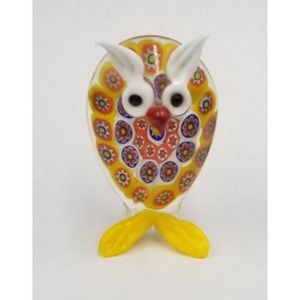 Vintage Millefiori Glass Hoot Owl Figure